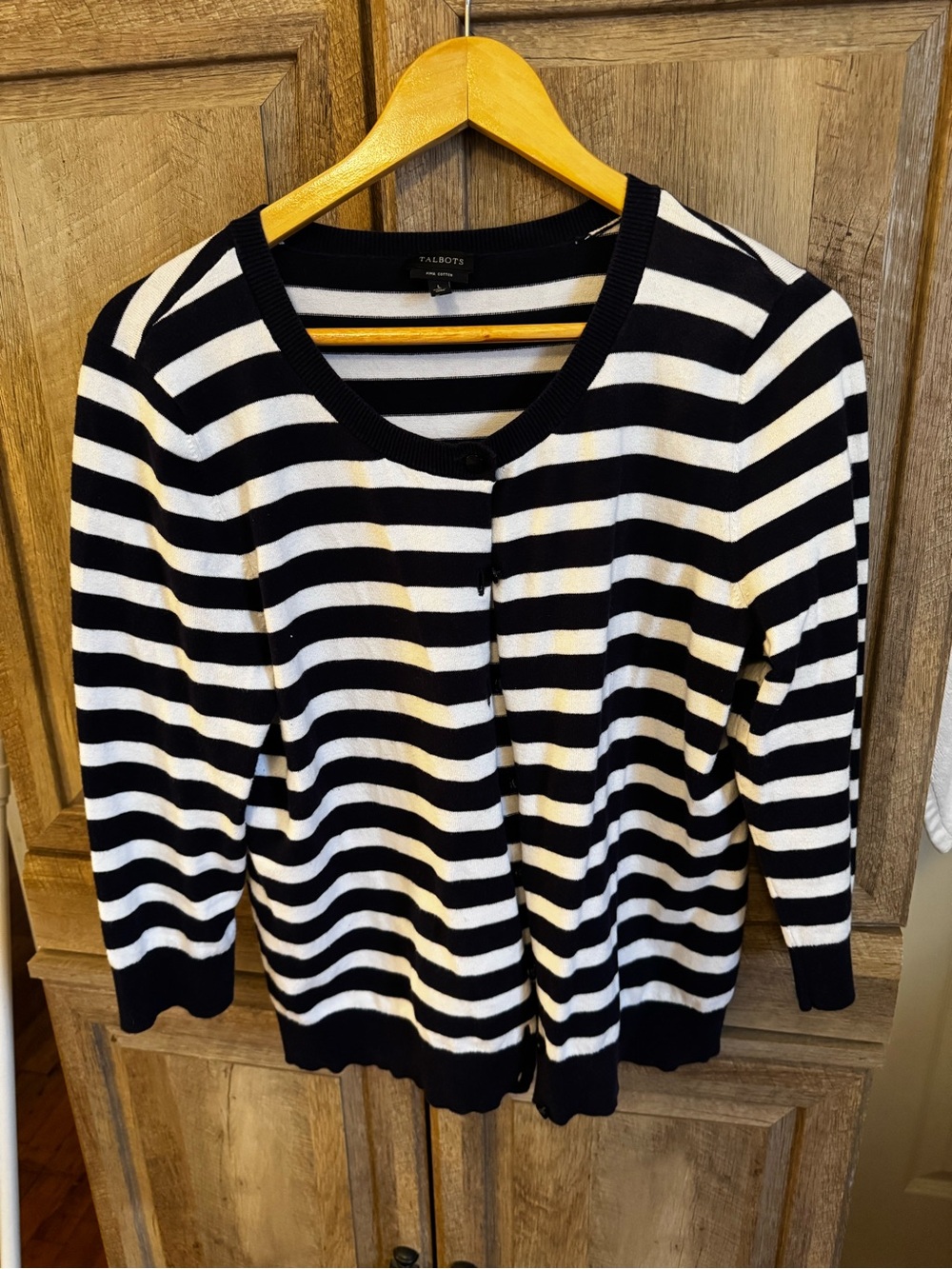 Talbots Black and White Striped Knit Cardigan